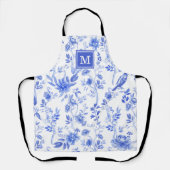 Tablier Chic Delft Bleu Blanc Chinoiserie Fleur Monogramme (Recto)