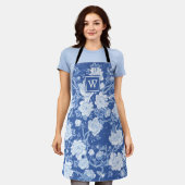 Tablier Chic Delft Bleu Blanc Chinoiserie Fleur Monogramme (Porté)
