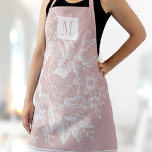 Tablier Chic Français Agricole Peony Monogramme rose clair<br><div class="desc">Personnalisez ce tablier adulte chic et moderne avec votre monogramme ! Cet élégant tablier a vos initiales personnalisées sur une magnifique pivoine rose pâle vintage ferme française.</div>