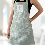 Tablier Chic Français Agritourisme Peony Monogramme Vert c<br><div class="desc">Personnalisez ce tablier adulte chic et moderne avec votre monogramme ! Cet élégant tablier a vos initiales personnalisées sur une magnifique pivoine fleurie vert clair vintage ferme française design.</div>