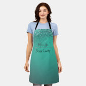 Tablier Chic Glitterie Turquoise Personnalisé Boss Lady (Porté)