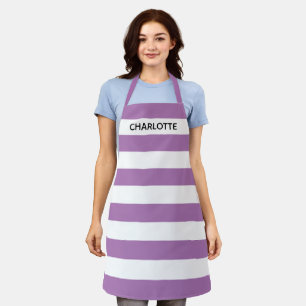 Tablier Chic lavande blanc rayures nom personnalisé monogr