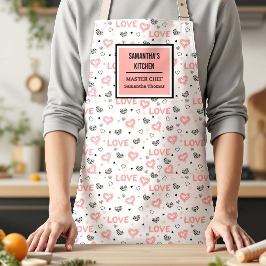 Tablier Chic Love Lettering Pink Black Heart Apron