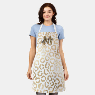 Tablier Chic moderne or blanc léopard Cheetah Monogramme