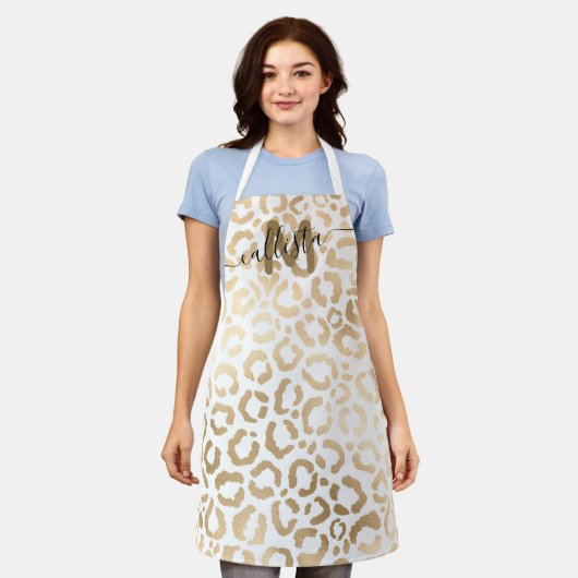 Tablier Chic moderne or blanc léopard Cheetah Monogramme (Porté)