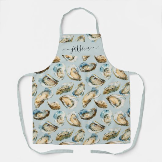 Tablier Chic oysters pattern script name apron (Recto)