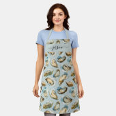 Tablier Chic oysters pattern script name apron (Porté)