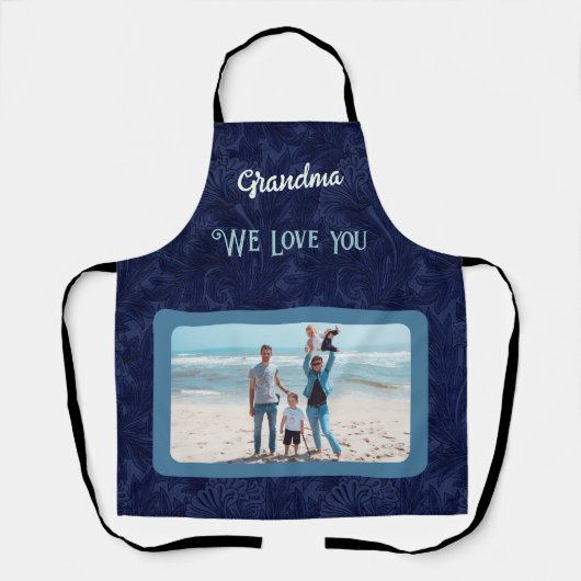 Tablier Chic personnalisé Texte photo grand-mère cadeau bl (Recto)
