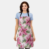 Tablier Chic Pink Poinsettia Flowers Christmas (Porté)