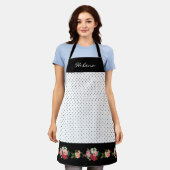 Tablier Chic Pois personnalisés avec frontière Rose (Porté)