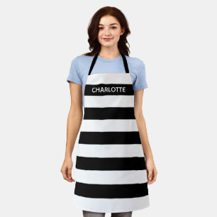 Tablier Chic rayures noir et blanc nom monogramme personna