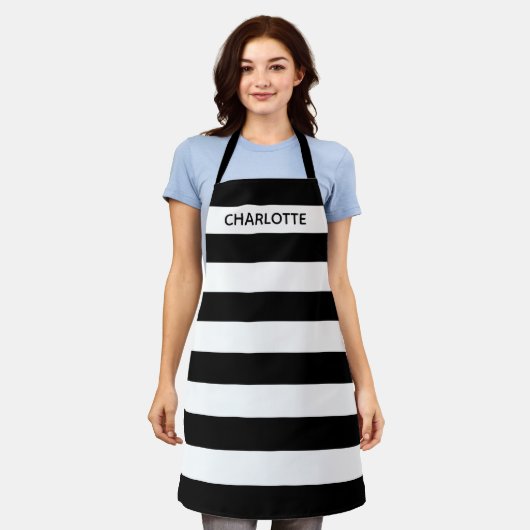 Tablier Chic rayures noir et blanc nom personnalisé monogr (Porté)
