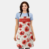 Tablier Chic red poppies script name apron (Porté)