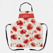 Tablier Chic red poppies script name apron (Recto)