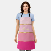 Tablier chic rose rayures or Nom (Porté)