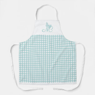 Tablier Chic Turquoise Papillon Monogramme En vichy Vérifi