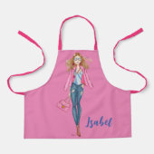 Tablier Chica con vaqueros y chaqueta rosa (Recto)