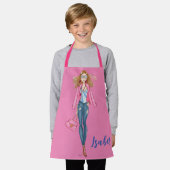 Tablier Chica con vaqueros y chaqueta rosa (Porté)