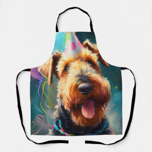 Tablier Chien Airedale avec chapeau d'anniversaire et ball