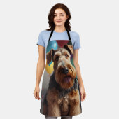 Tablier Chien Airedale avec gâteau et ballons (Porté)
