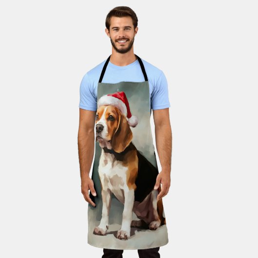 Tablier Chien beagle à Noël de neige (Porté)