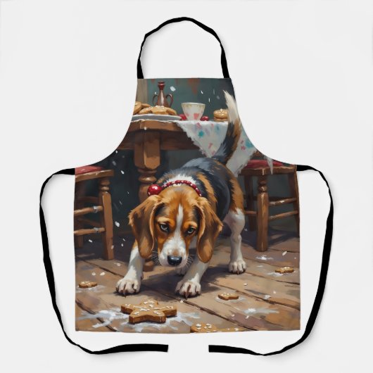 Tablier Chien Beagle traquant un biscuit de Noël, une œuvr (Recto)