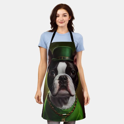 Tablier Chien Boston Terrier en robe de la Saint-Patrick (Porté)