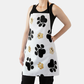 Tablier Chien canin noir et tan empreinte de patte blanc