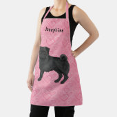 Tablier Chien Carlin Noir Mops Cute Mops Et Coeurs Rose Av (Insitu)