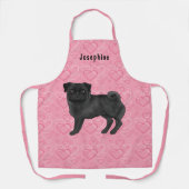 Tablier Chien Carlin Noir Mops Cute Mops Et Coeurs Rose Av (Recto)