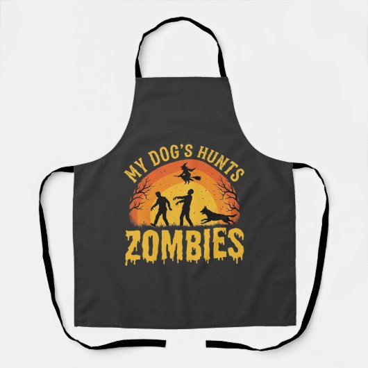 Tablier Chien Chasse Les Zombies Design Halloween (Recto)