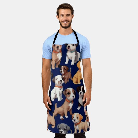 Tablier Chien Chien Chien bleu de la marine Design Motif (Porté)