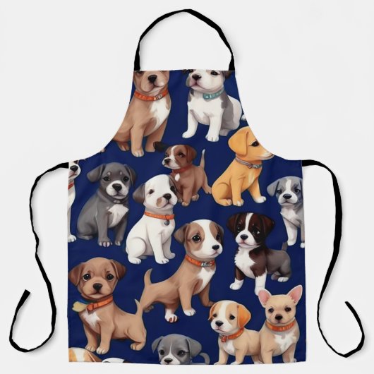 Tablier Chien Chien Chien bleu de la marine Design Motif (Recto)