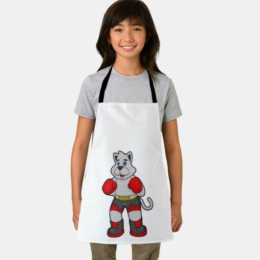 Tablier Chien comme boîte avec gants de boxe (Insitu)