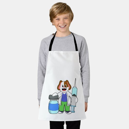 Tablier Chien comme docteur avec seringue (Porté)