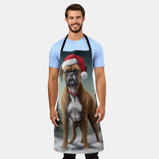 Tablier Chien de boxe en Noël de neige (Porté)