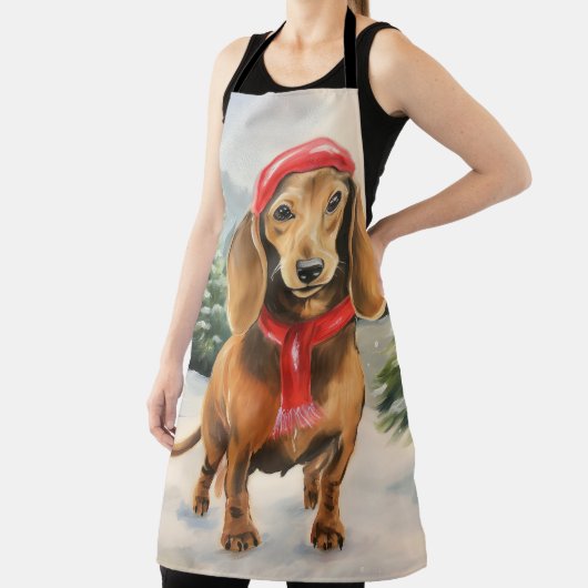 Tablier Chien de Dachshund à Noël de neige (Insitu)