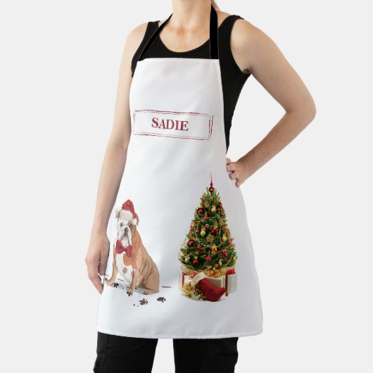 Tablier Chien de Noël drôle avec arbre (Insitu)