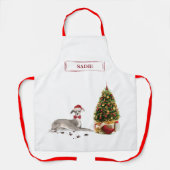 Tablier Chien de Noël italien Greyhound avec arbre (Recto)