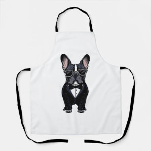 Tablier Chien de taureau français à Tuxedo portant des lun