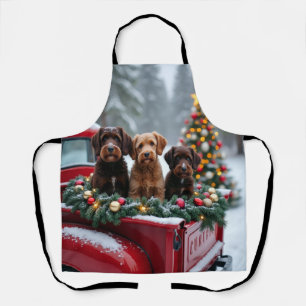 Tablier Chien d'eau portugais camion rouge de Noël vacance