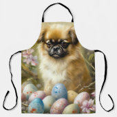 Tablier Chien d'Espagne tibétain avec oeufs de Pâques vaca (Recto)