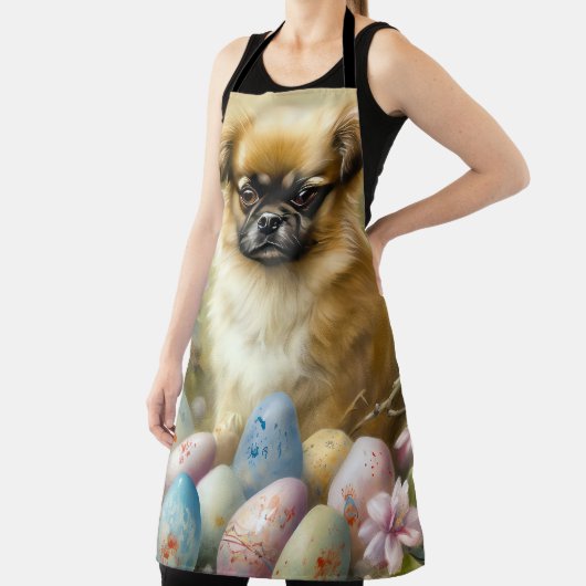 Tablier Chien d'Espagne tibétain avec oeufs de Pâques vaca (Insitu)