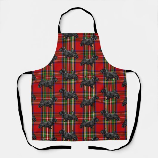 Tablier Chien écossais sur Tartan écossais rouge (Recto)