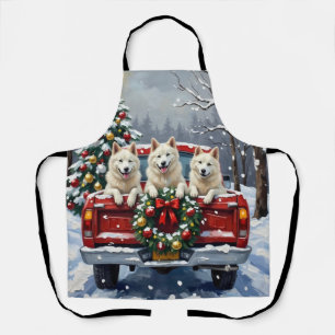 Tablier Chien Esquimau Américain Camion Rouge de Noël Vaca