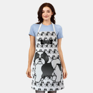 Tablier Chien et nom du dessin animé Chih Tzu noir et blan