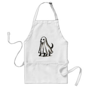 Tablier Chien fantôme en costume – Style d'encre Halloween