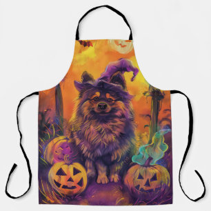 Tablier Chien Keeshond Spooky Halloween Sorcière et Citrou