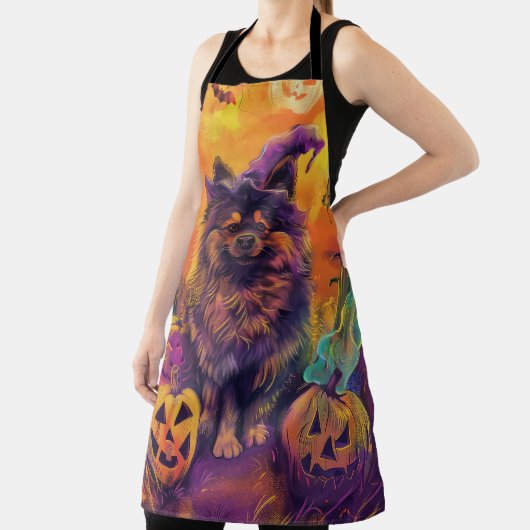 Tablier Chien Keeshond Spooky Halloween Sorcière et Citrou (Insitu)