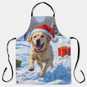 Tablier Chien Labrador courant dans la neige avec un chape